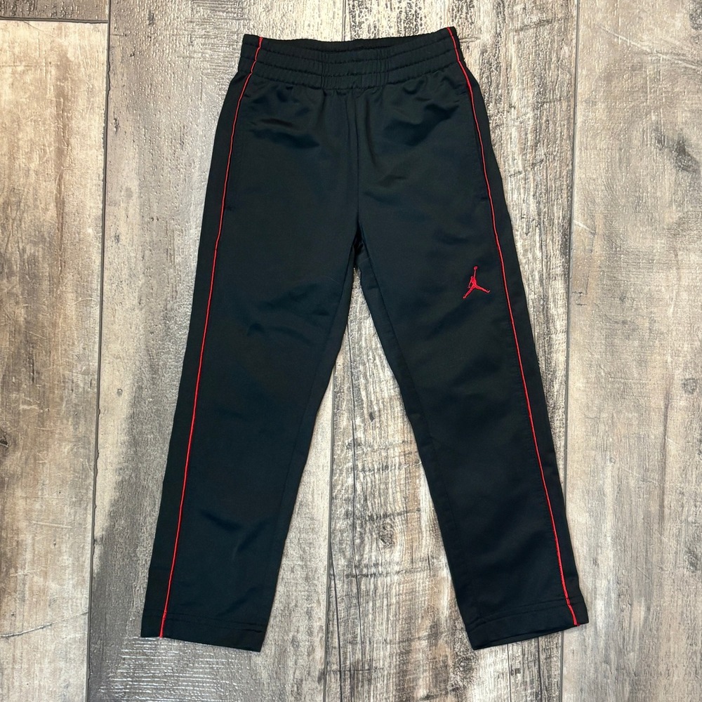 Kids Jordan Black Track Pants Red Stripe Joggers Size 4 XS
